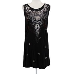 Harley Davidson Embellished Skull Dress Womens L Black Biker Motorcycle Moto Alt